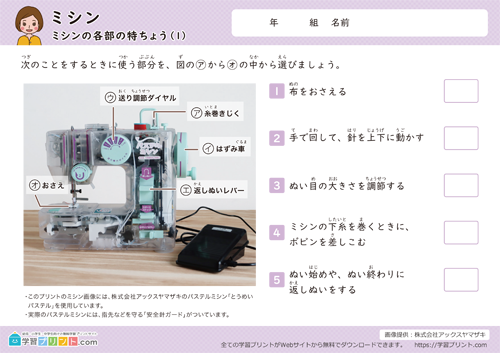 ミシンの各部の特ちょう（1）