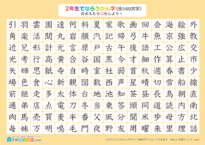小学2年生の漢字一覧表（丸チェック表） オレンジ A3