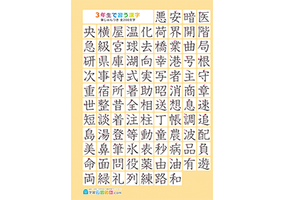小学3年生の漢字一覧表（筆順付き）A4 オレンジ 左