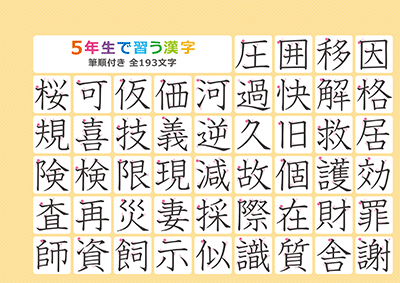 小学5年生の漢字一覧表（筆順付き）A4 オレンジ 左上