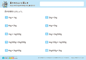 kgとgの足し算（単位の繰り上がりなし）1