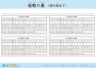 位取り表（兆の位まで）位あり 白黒