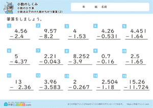小数のしくみ（小数のひき算）2-2