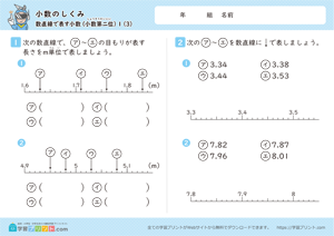 小数のしくみ（数直線で表す小数）小数第二位 3