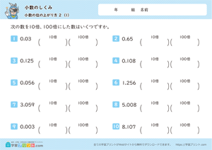 小数のしくみ（小数の位の上がり方）2-1