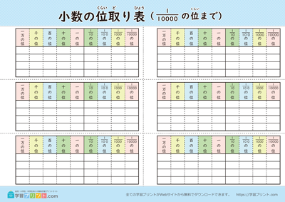 小数の位取り表（ノート用）カラー