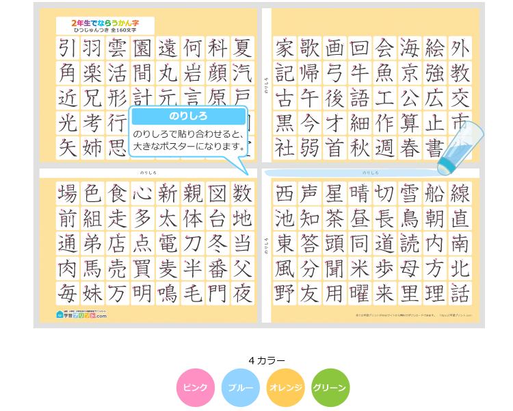 小学2年生の漢字一覧表(筆順付き)のプリントの解説