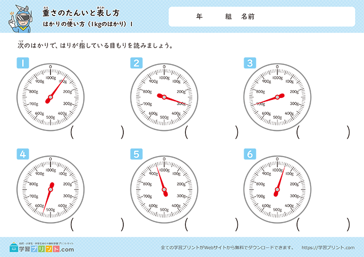 重さの単位「g（グラム）」「kg（キログラム）」「t（トン）」（はかりの使い方）