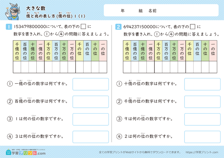 大きな数(億と兆の表し方)