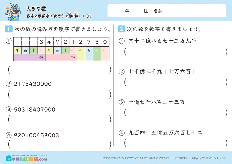 大きな数(億と兆の表し方)