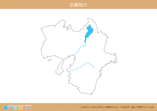 地方別白地図（近畿地方）都道府県境なし川と湖あり大サイズ