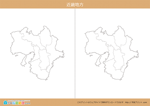 地方別白地図（近畿地方）都道府県境あり川と湖なし中サイズ