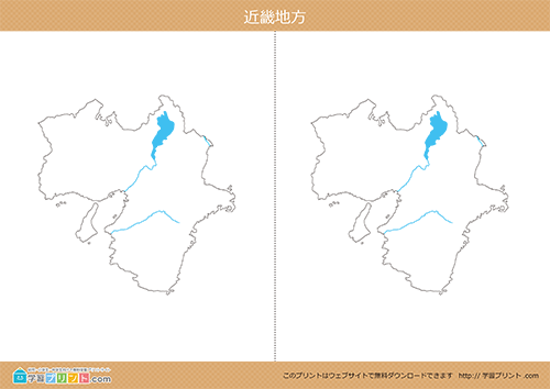 地方別白地図（近畿地方）都道府県境なし川と湖あり中サイズ