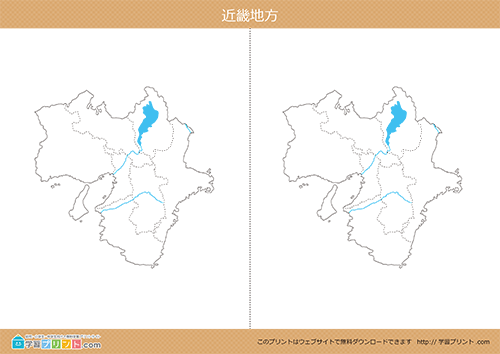 地方別白地図（近畿地方）都道府県境あり川と湖あり中サイズ