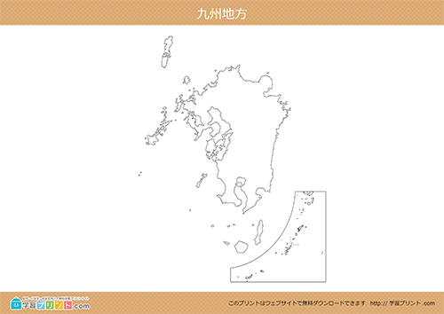 地方別白地図（九州地方）都道府県境なし川と湖なし大サイズ