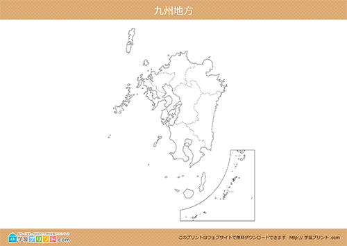 地方別白地図（九州地方）都道府県境あり川と湖なし大サイズ