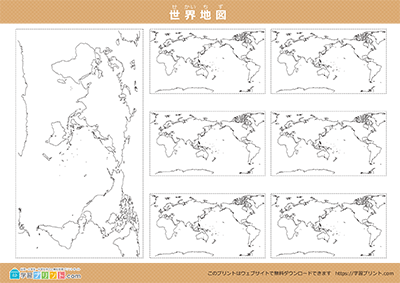 世界地図（白地図）国境と湖なし 小中サイズ