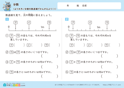 分数（1より大きい分数を数直線でかんがえよう）