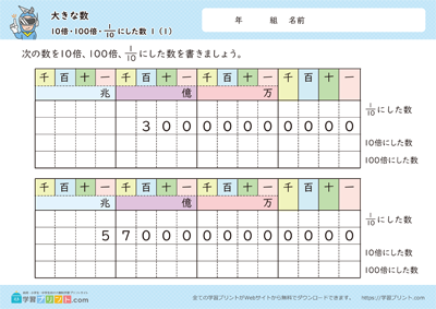 大きな数（10倍、100倍、10分の1にした数）