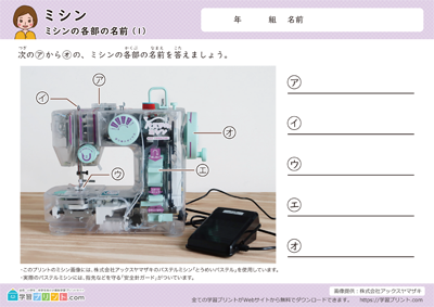 ミシンの各部の名前