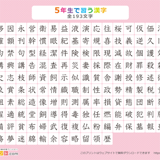 漢字一覧表（漢字のみ）